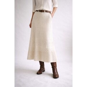 James Coviello Knit Maxi Skirt – Cream Baby Alpaca Wool Cashmere Lace Boho‎